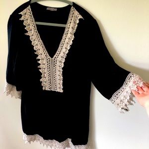 West Kei Black Womens Crochet Cover-Up Swimwear M.